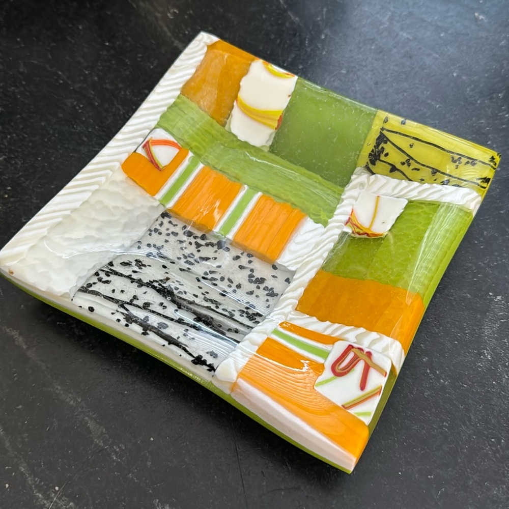 6” x 6” handmade glass candy dish.